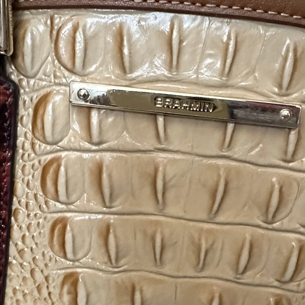 Brahmin Brown and Cream Croc-Embossed Satchel - Picture 2 of 5